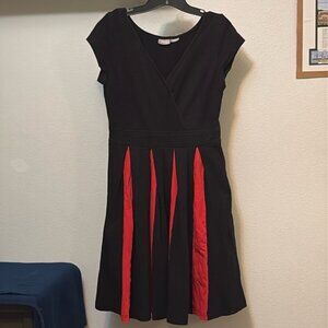 EShakti Women’s Dress Sz 10 Red & Black Color block Skirt Faux Wrap Top Pockets